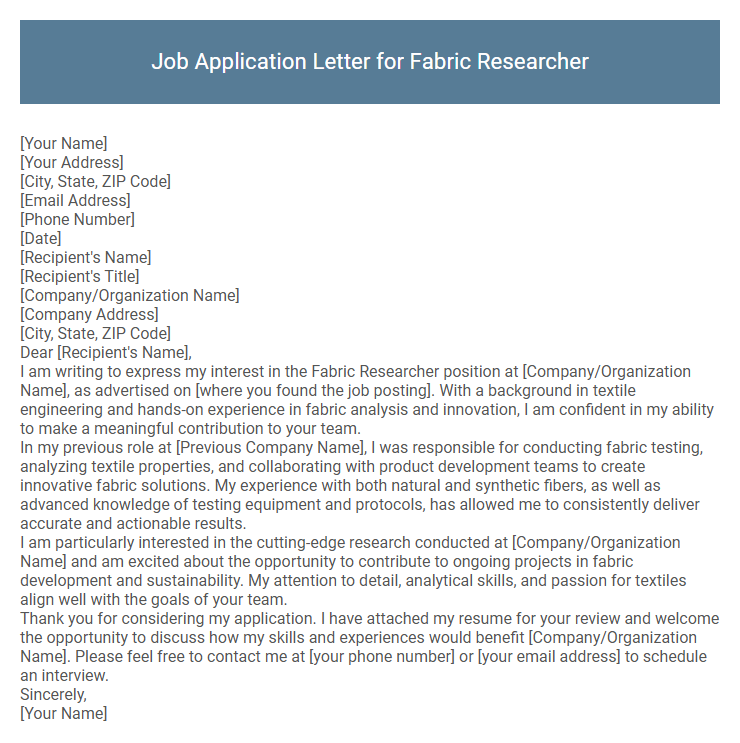 Job Application Letter for Fabric Researcher