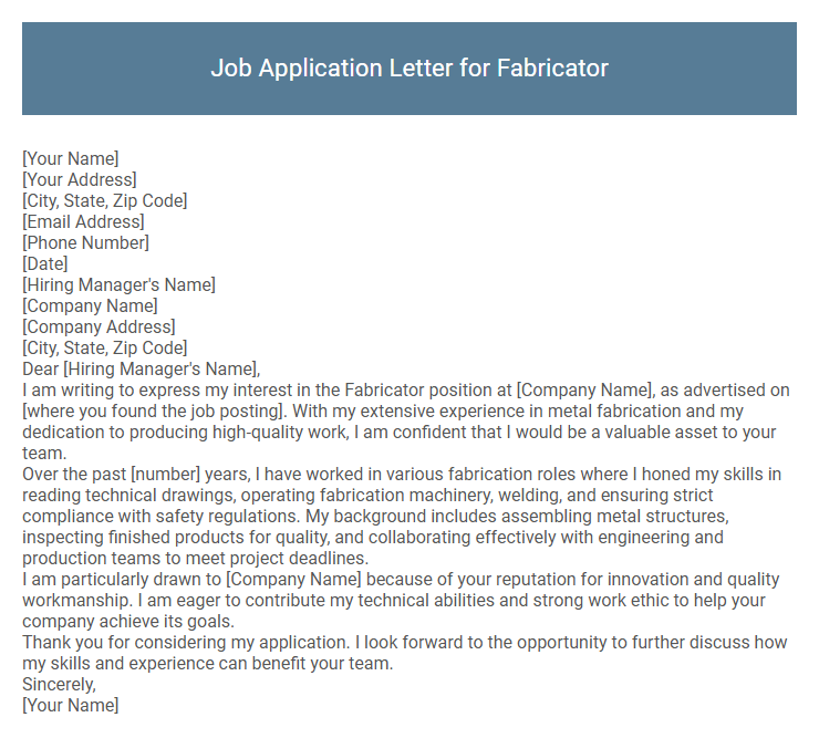 Job Application Letter for Fabricator