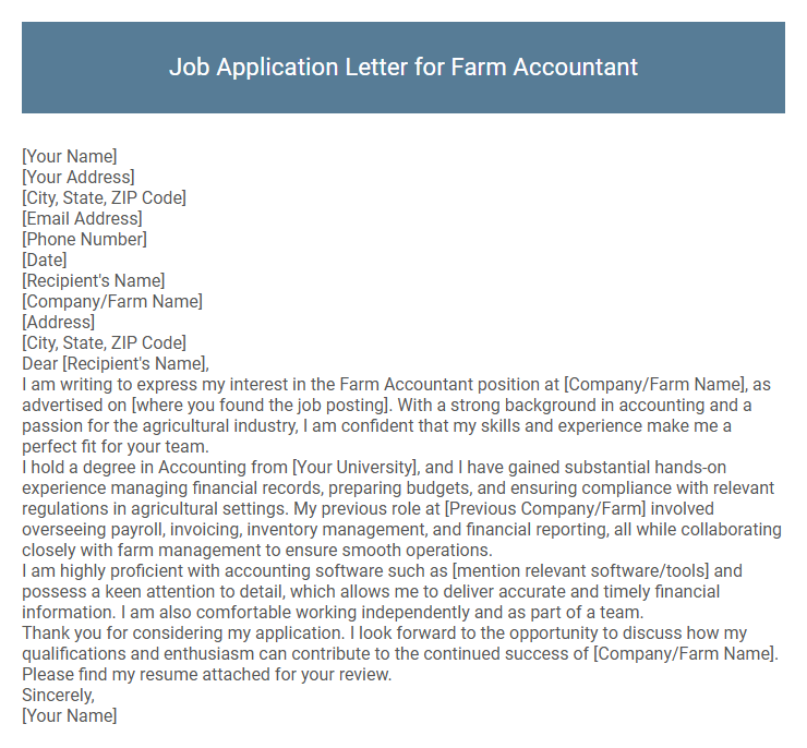 Job Application Letter for Farm Accountant