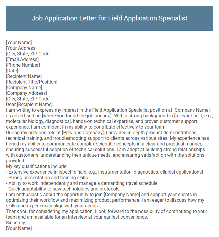 Job Application Letter for Field Application Specialist