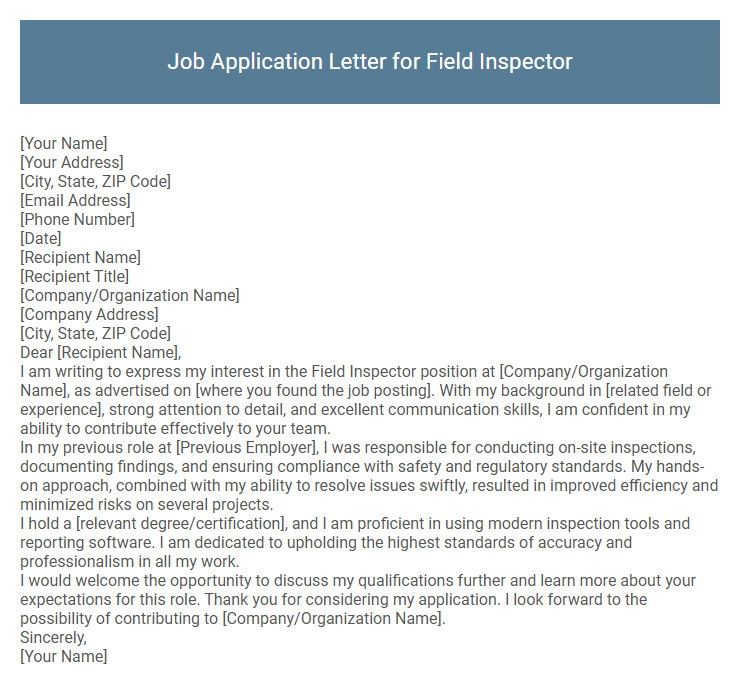 Job Application Letter for Field Inspector