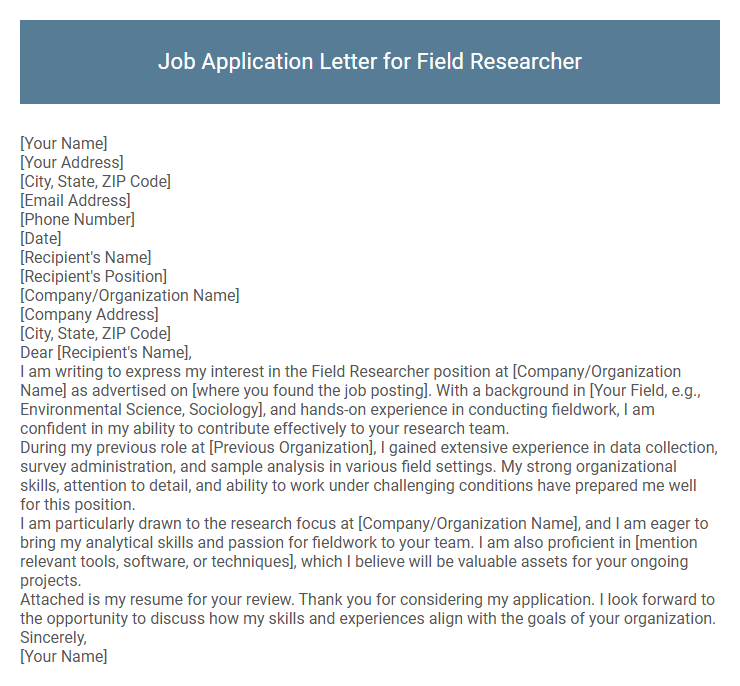 Job Application Letter for Field Researcher