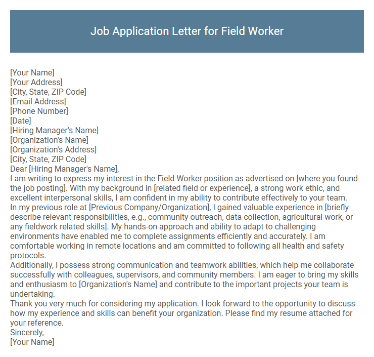 Job Application Letter for Field Worker
