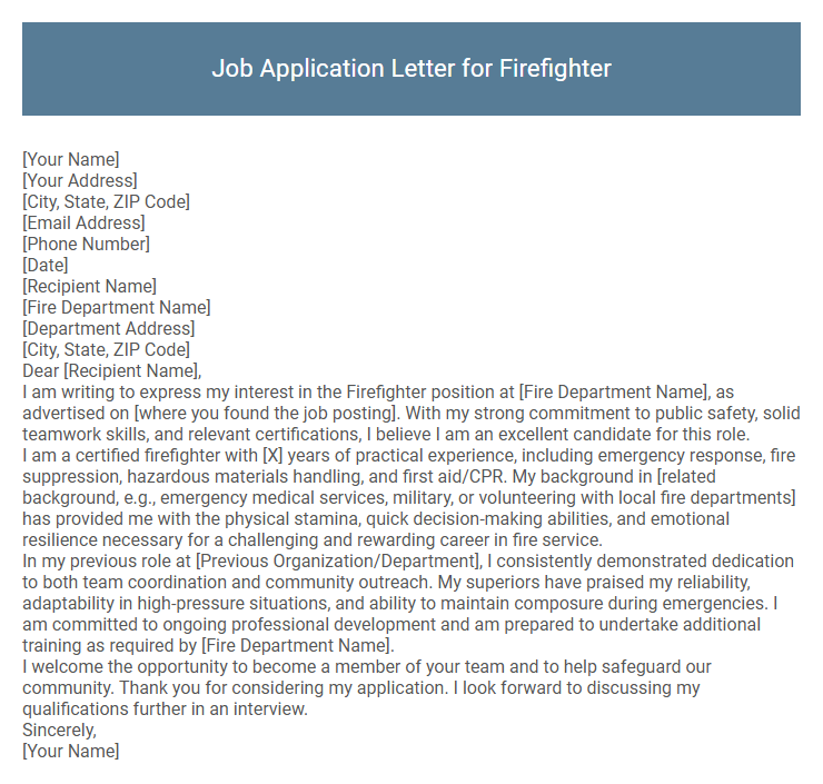 Job Application Letter for Firefighter