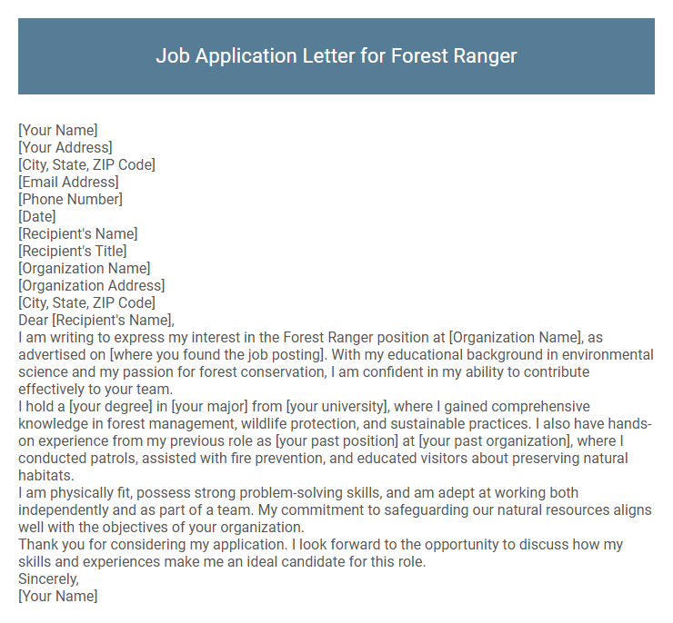 Job Application Letter for Forest Ranger