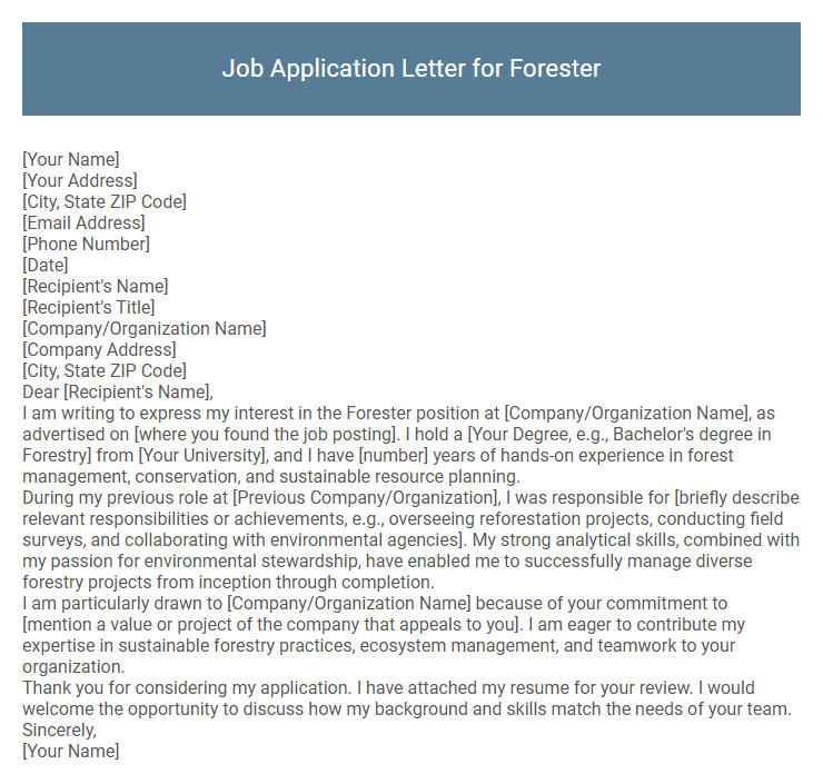 Job Application Letter for Forester