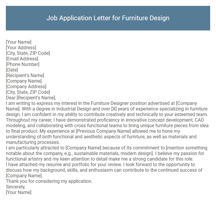 Job Application Letter for Furniture Design