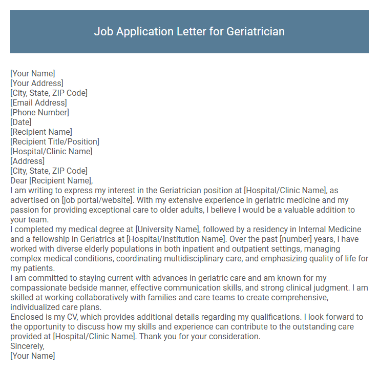 Job Application Letter for Geriatrician