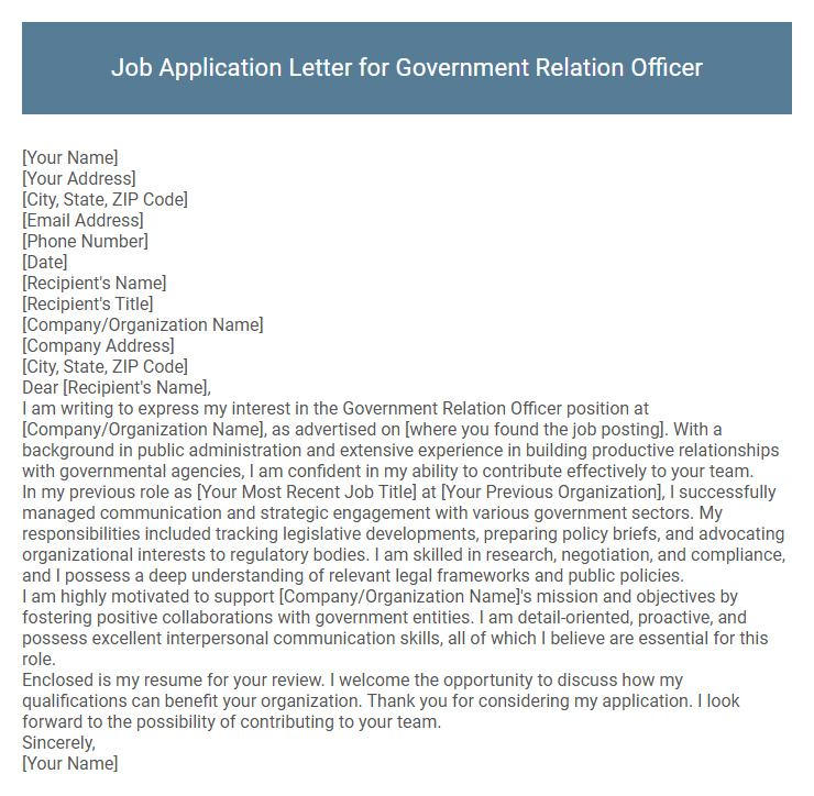 Job Application Letter for Government Relation Officer