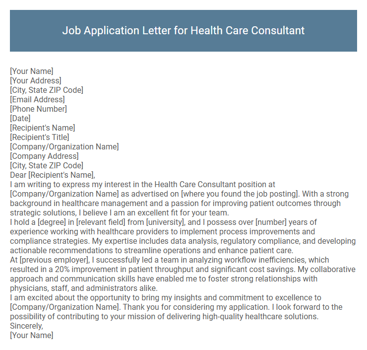 Job Application Letter for Health Care Consultant