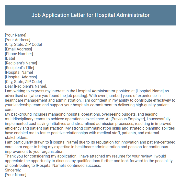 Job Application Letter for Hospital Administrator