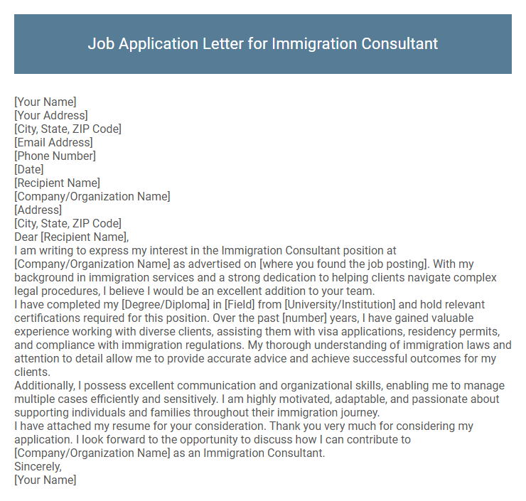 Job Application Letter for Immigration Consultant