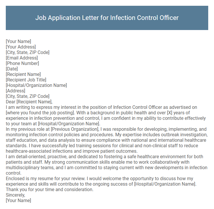 Job Application Letter for Infection Control Officer