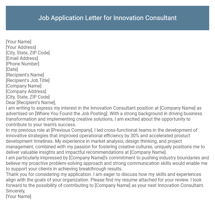 Job Application Letter for Innovation Consultant