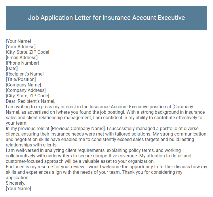 Job Application Letter for Insurance Account Executive