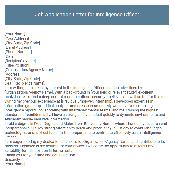 Job Application Letter for Intelligence Officer