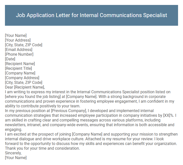 Job Application Letter for Internal Communications Specialist