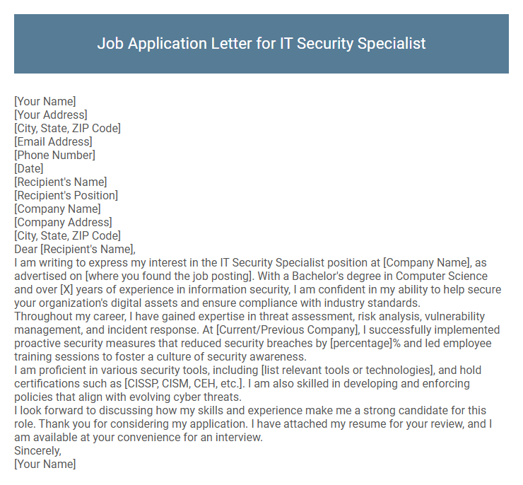 Job Application Letter for IT Security Specialist