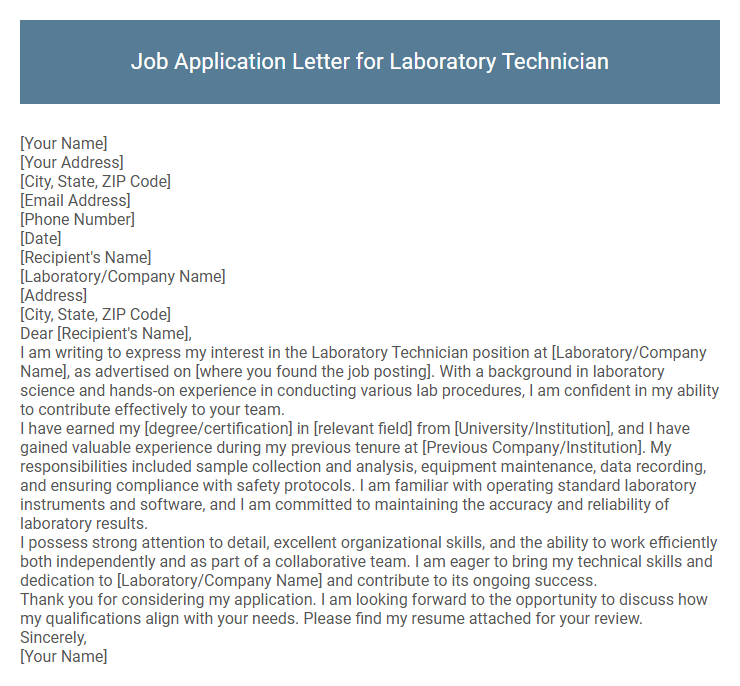 Job Application Letter for Laboratory Technician