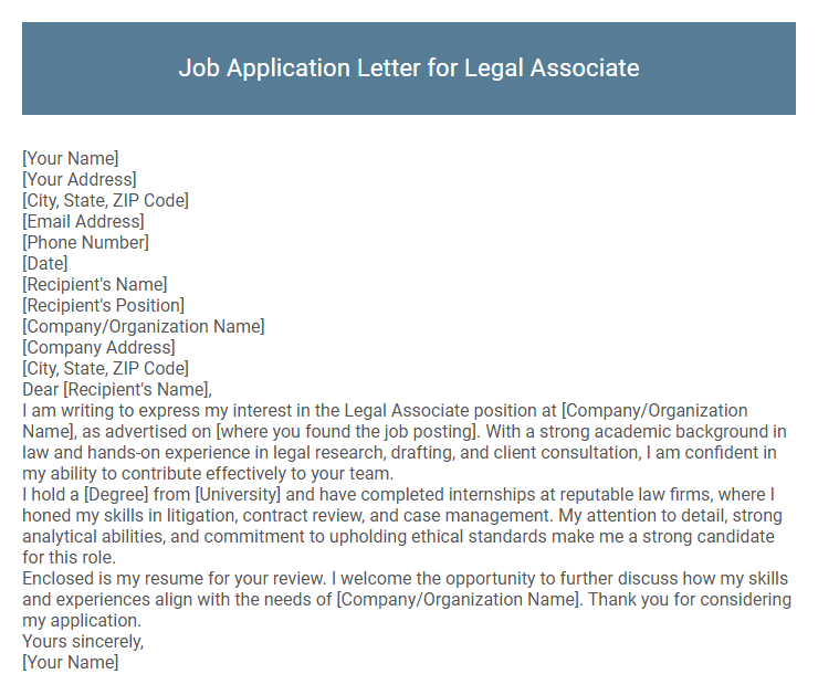 Job Application Letter for Legal Associate