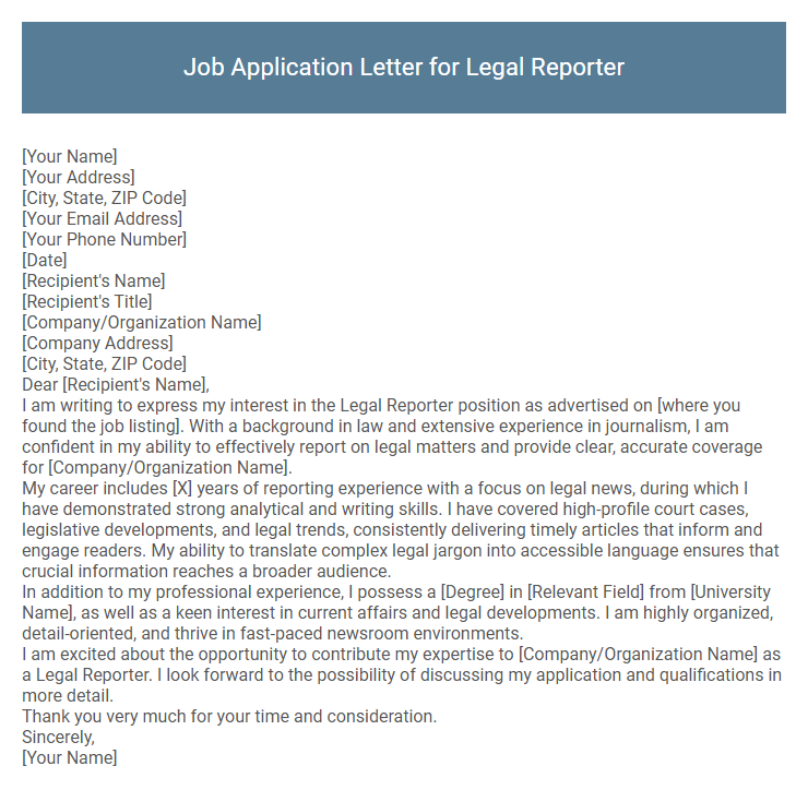 Job Application Letter for Legal Reporter