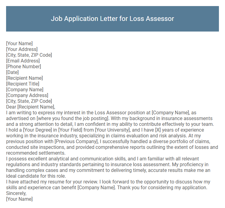 Job Application Letter for Loss Assessor