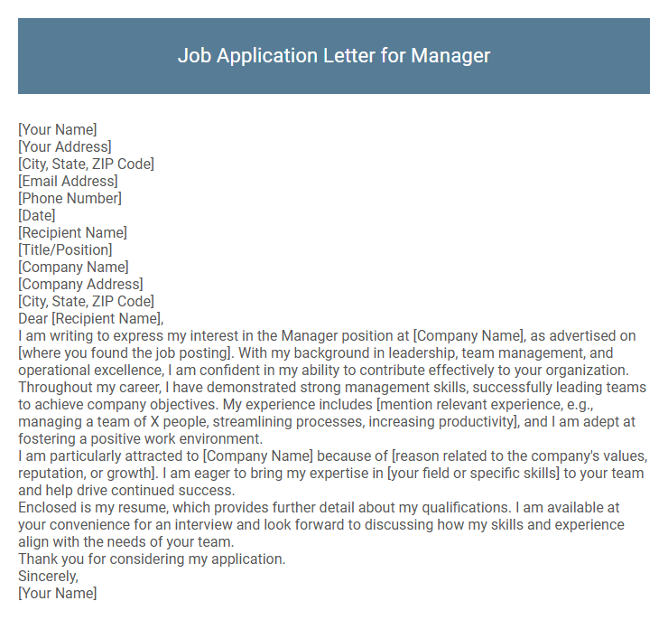 Job Application Letter for Manager