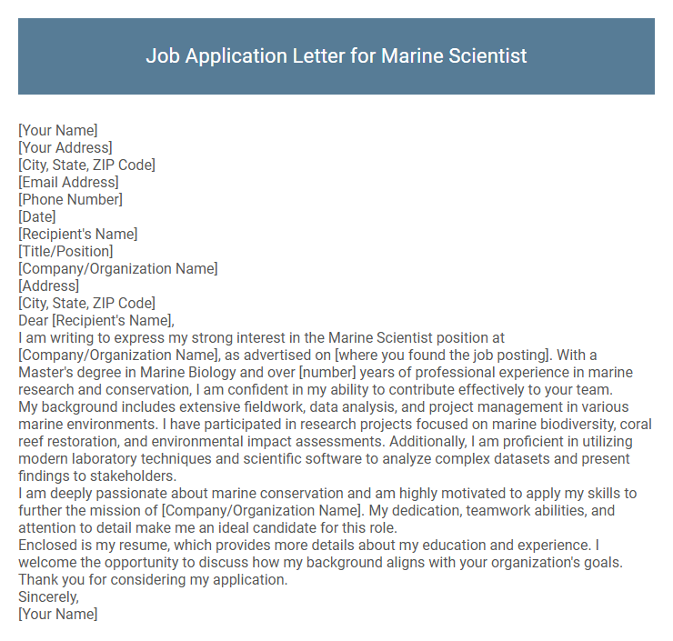 Job Application Letter for Marine Scientist