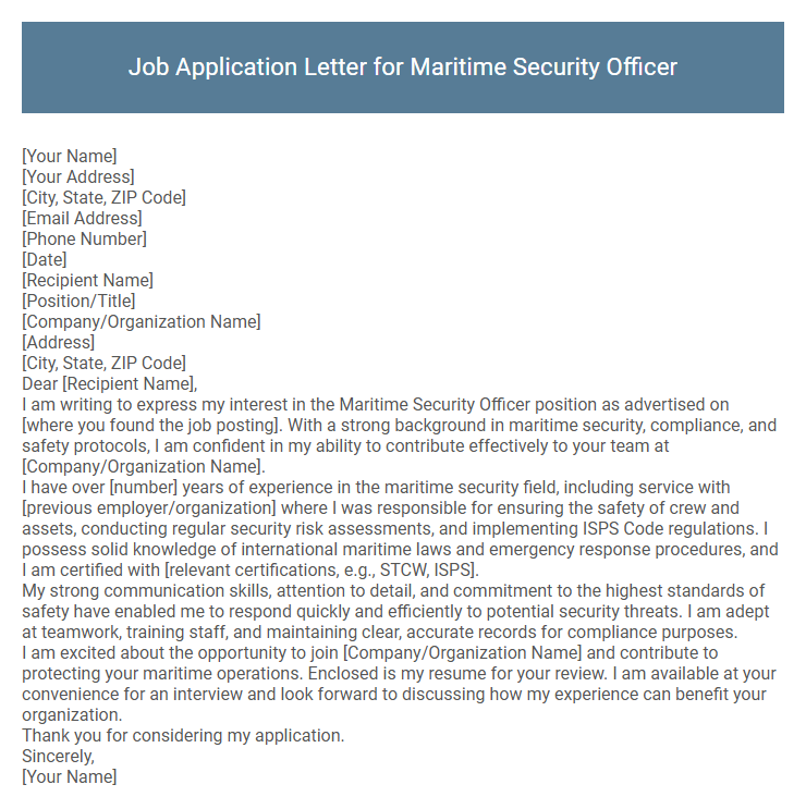 Job Application Letter for Maritime Security Officer