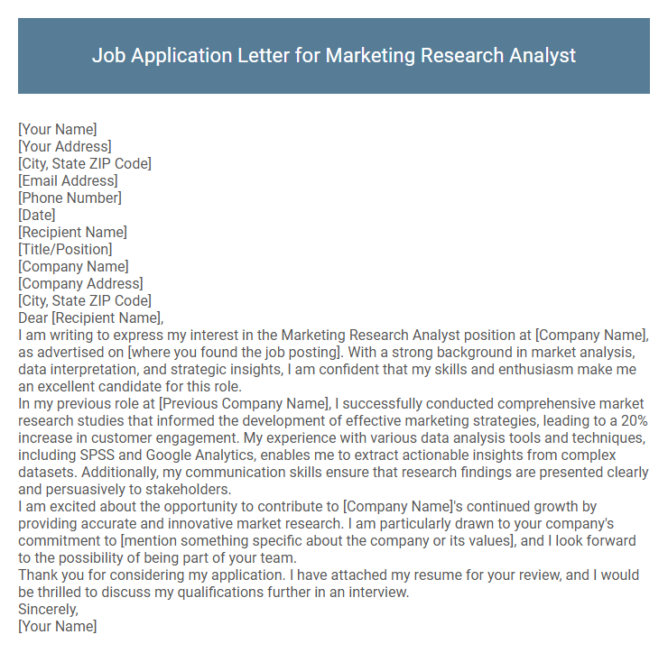 Job Application Letter for Marketing Research Analyst