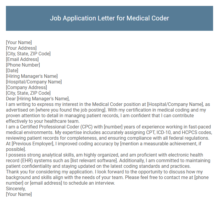 Job Application Letter for Medical Coder