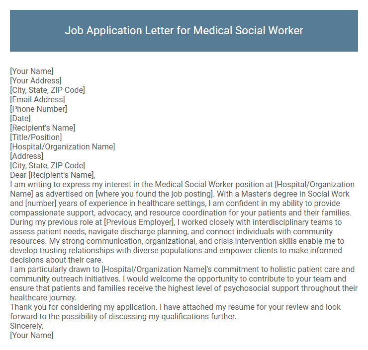 Job Application Letter for Medical Social Worker