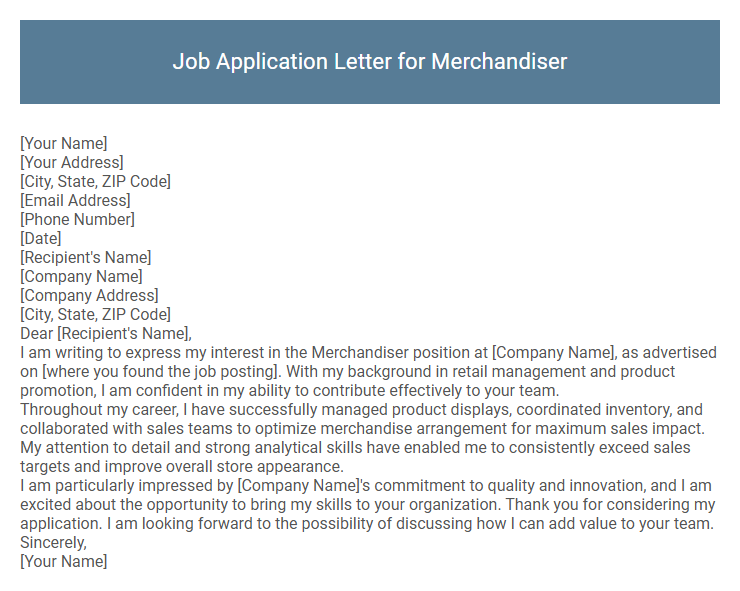 Job Application Letter for Merchandiser