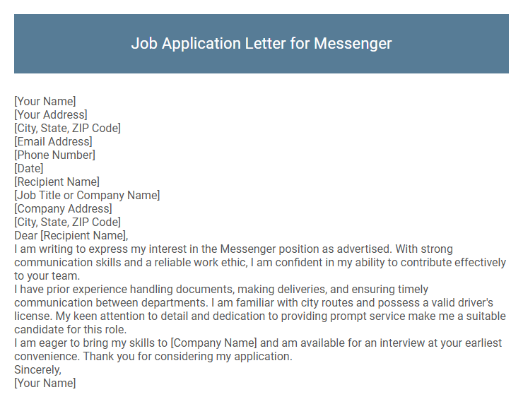Job Application Letter for Messenger