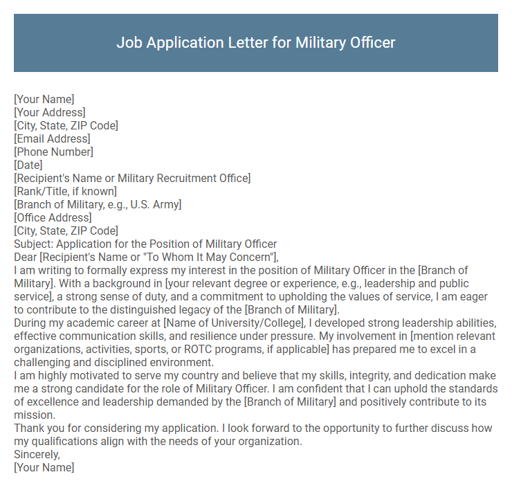 Job Application Letter for Military Officer