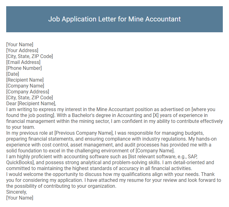 Job Application Letter for Mine Accountant