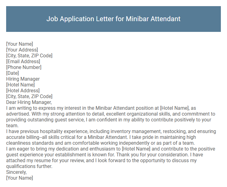 Job Application Letter for Minibar Attendant