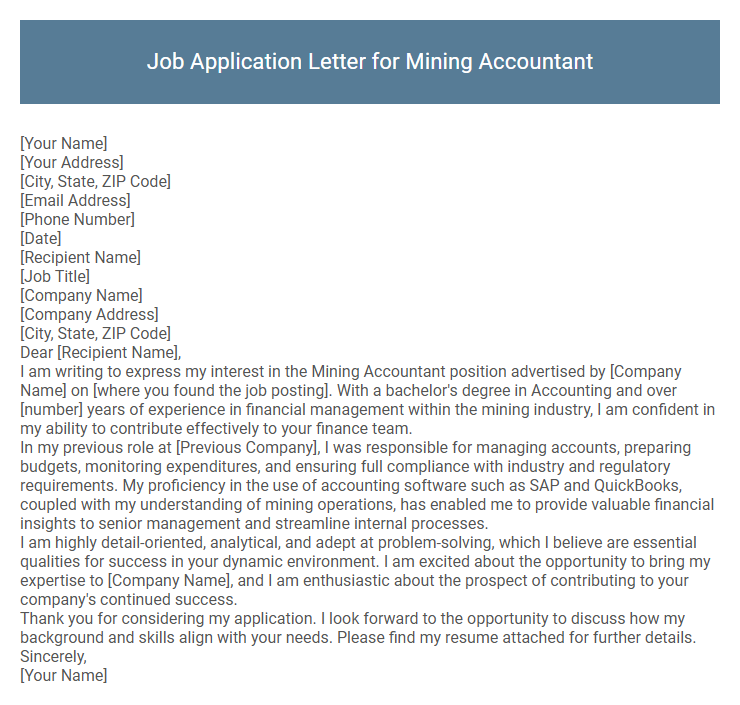 Job Application Letter for Mining Accountant