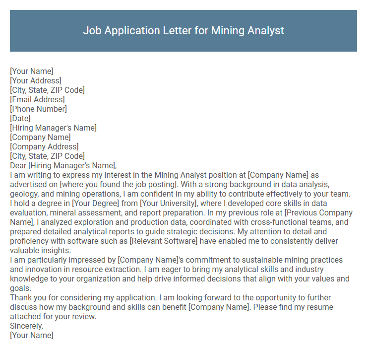 Job Application Letter for Mining Analyst