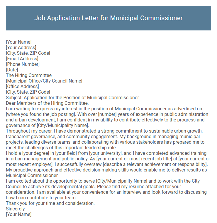 Job Application Letter for Municipal Commissioner