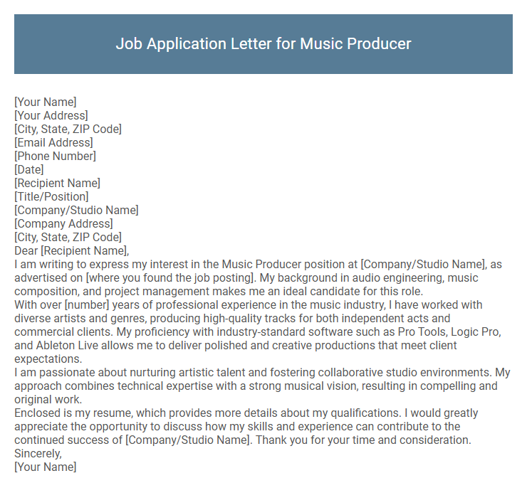 Job Application Letter for Music Producer
