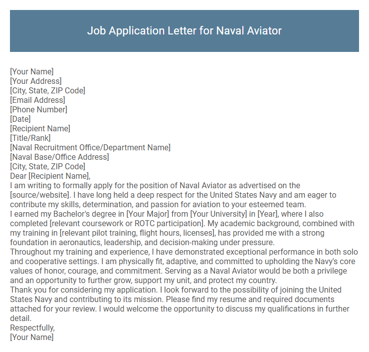 Job Application Letter for Naval Aviator