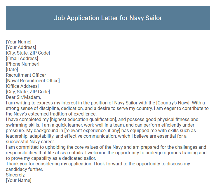 Job Application Letter for Navy Sailor