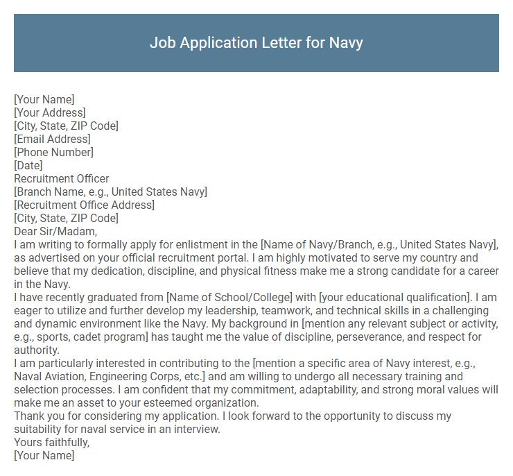 Job Application Letter for Navy