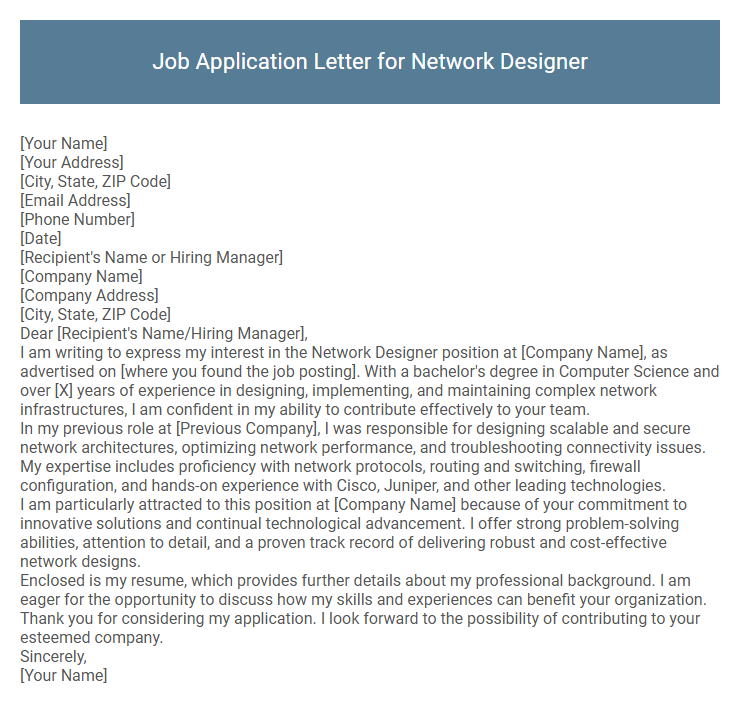 Job Application Letter for Network Designer