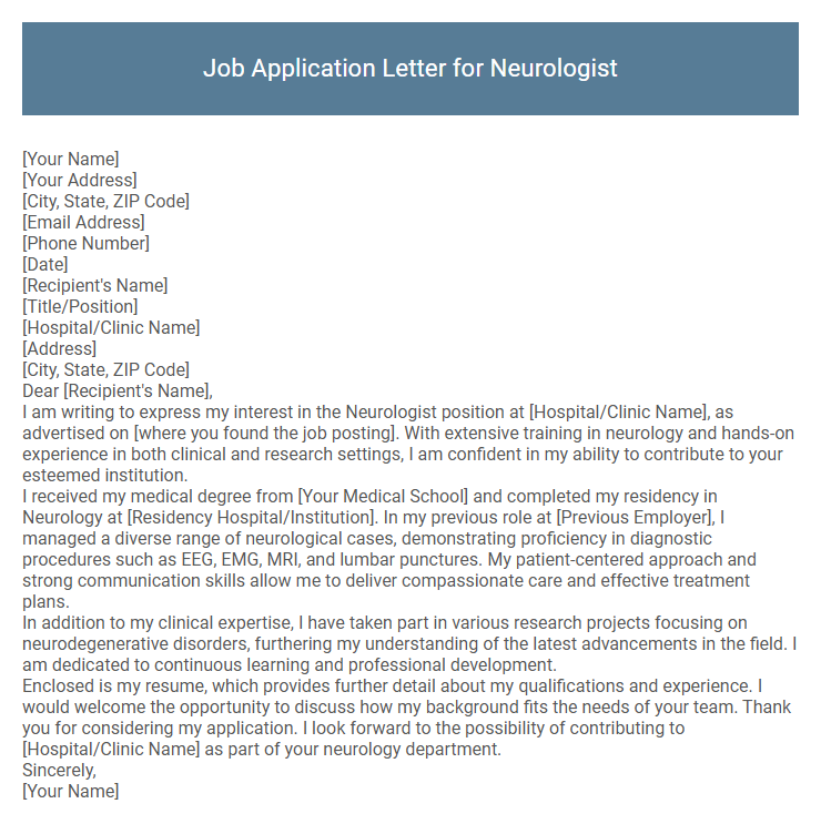 Job Application Letter for Neurologist
