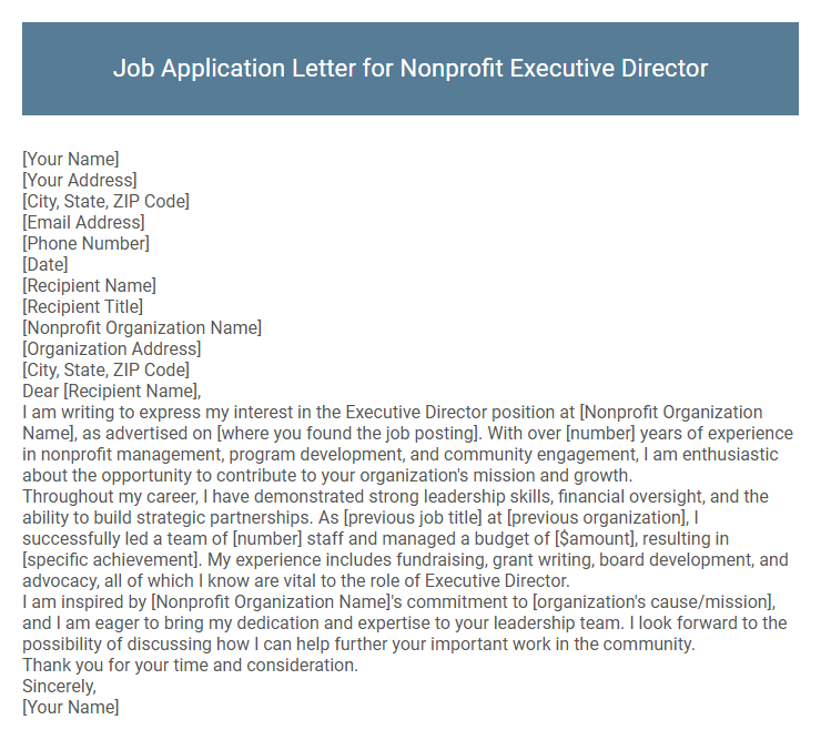 Job Application Letter for Nonprofit Executive Director