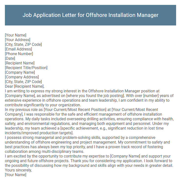 Job Application Letter for Offshore Installation Manager