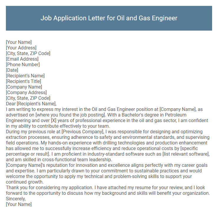 Job Application Letter for Oil and Gas Engineer