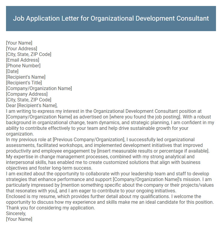 Job Application Letter for Organizational Development Consultant